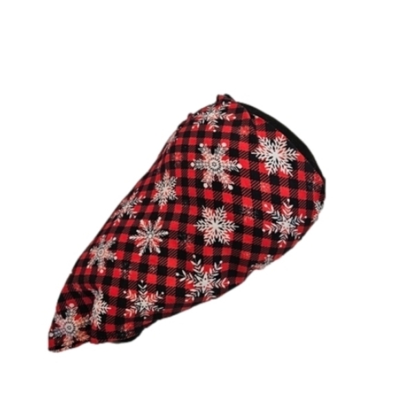 Upcycled Christmas Dog Bandana Red  Black Plaid Snowflakes Handmade  Reversible - Picture 3 of 15